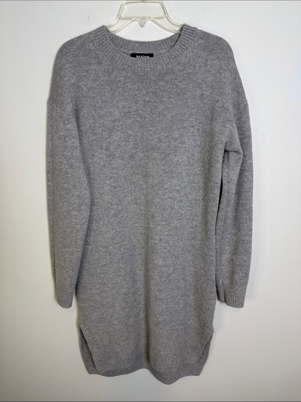 NAADAM Wool Cashmere Crewneck Tunic Sweater Dress, Gray | Sz M